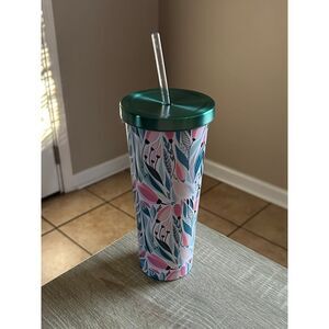 NWOT … TAL “24 Oz.” Floral Insulated Tumbler With Straw